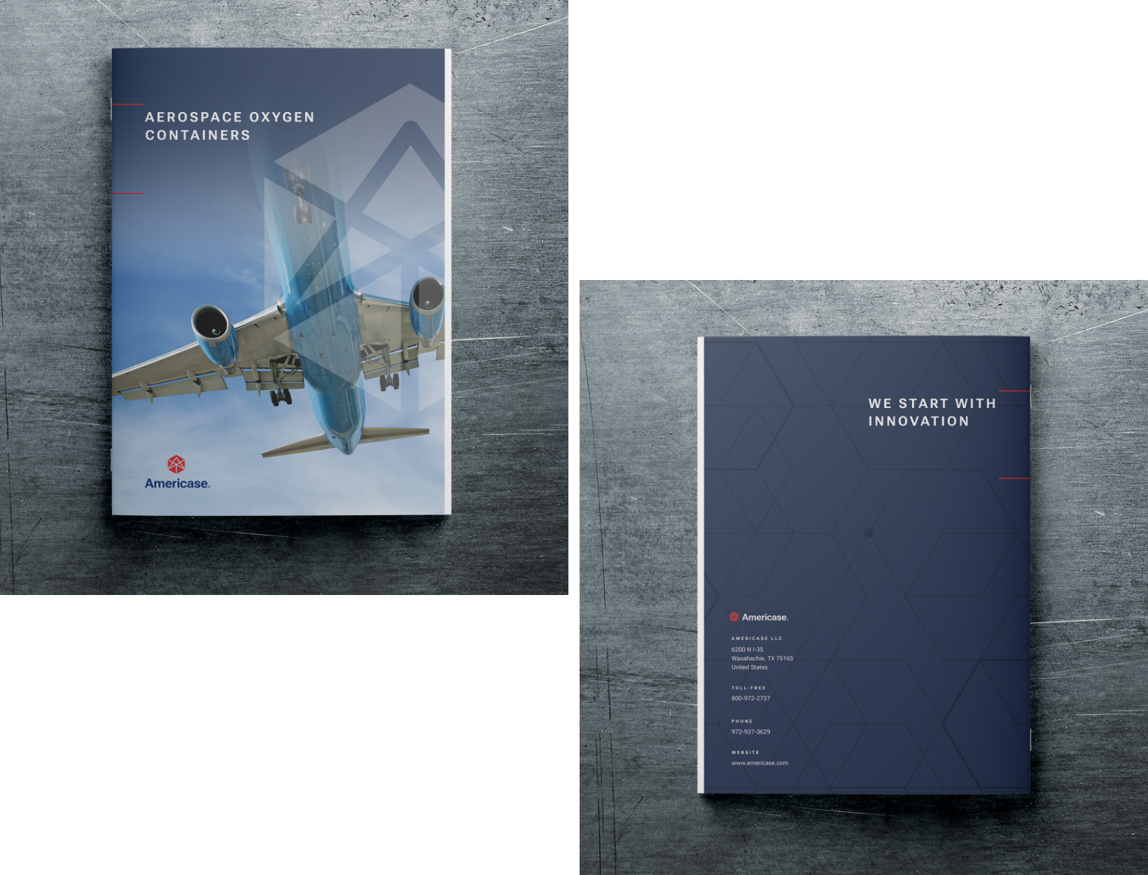 (Left) Photo of Airplane on Americase Brochure cover page. 