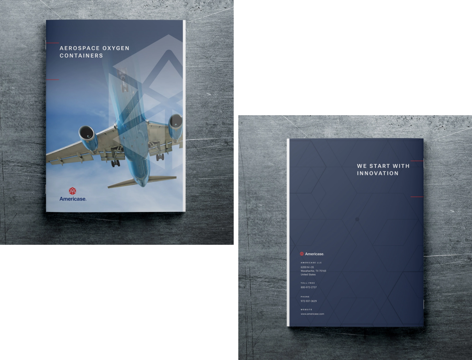 (Left) Photo of Airplane on Americase Brochure cover page.