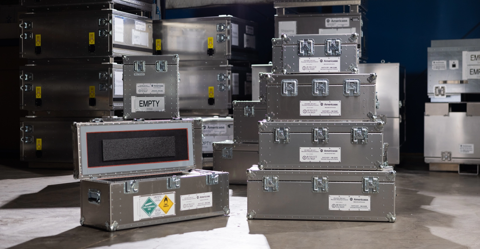 Photo of a stack of custom Americase containers.
