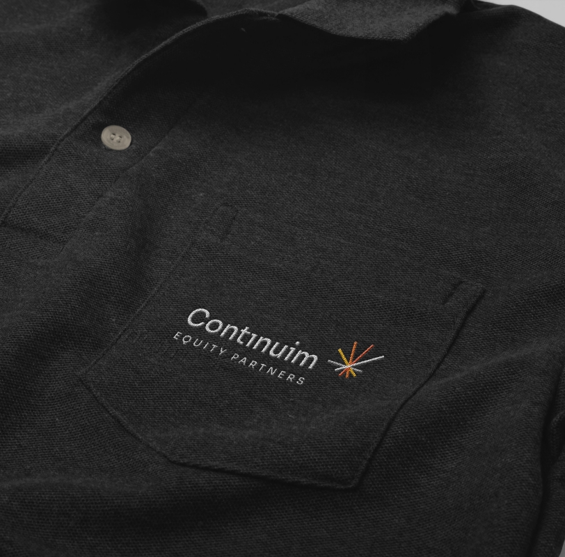 Closeup of the Continuim Equity Partners Logo on a Continuim tshirt.