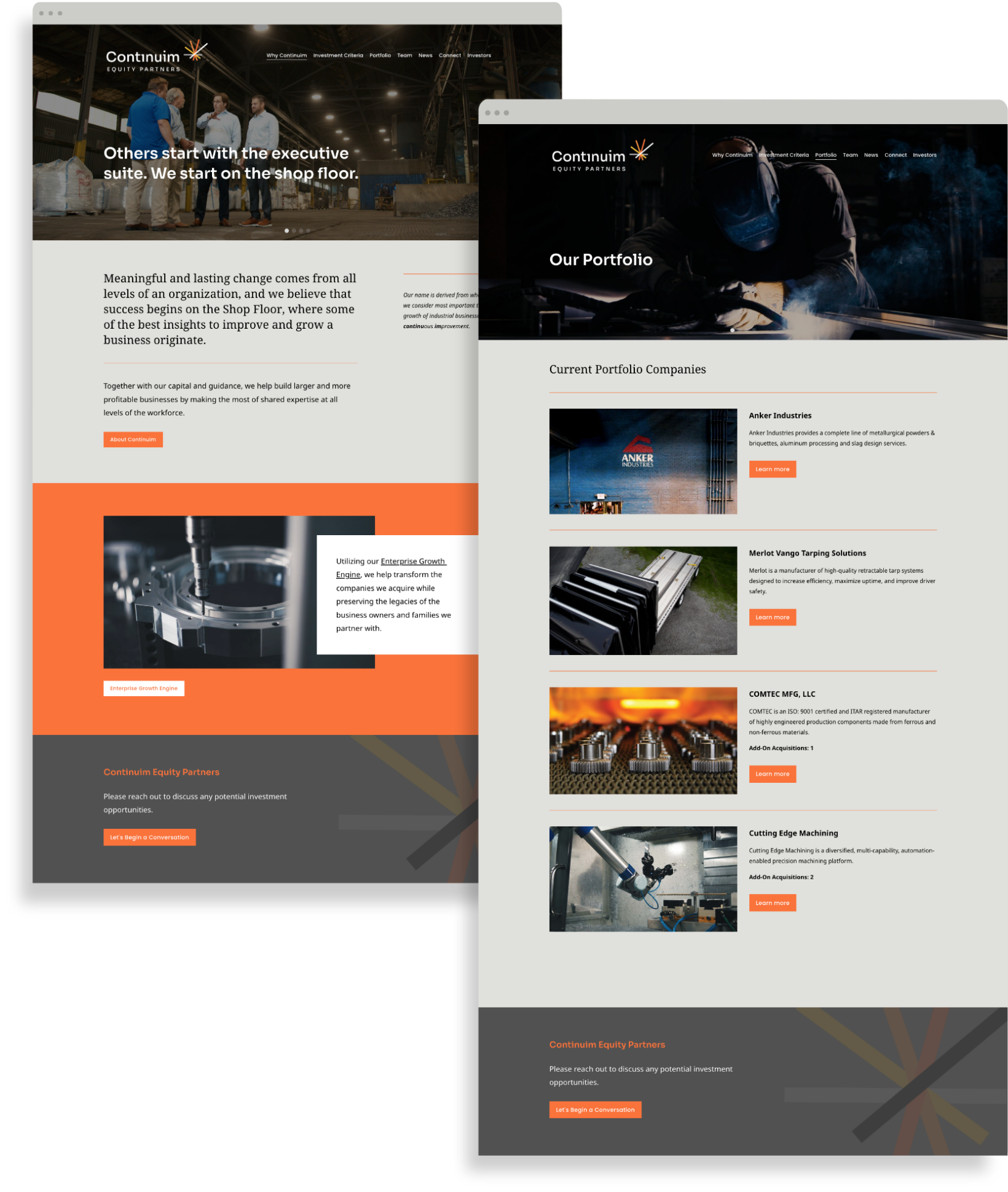 Screenshots from the Continuim Website.