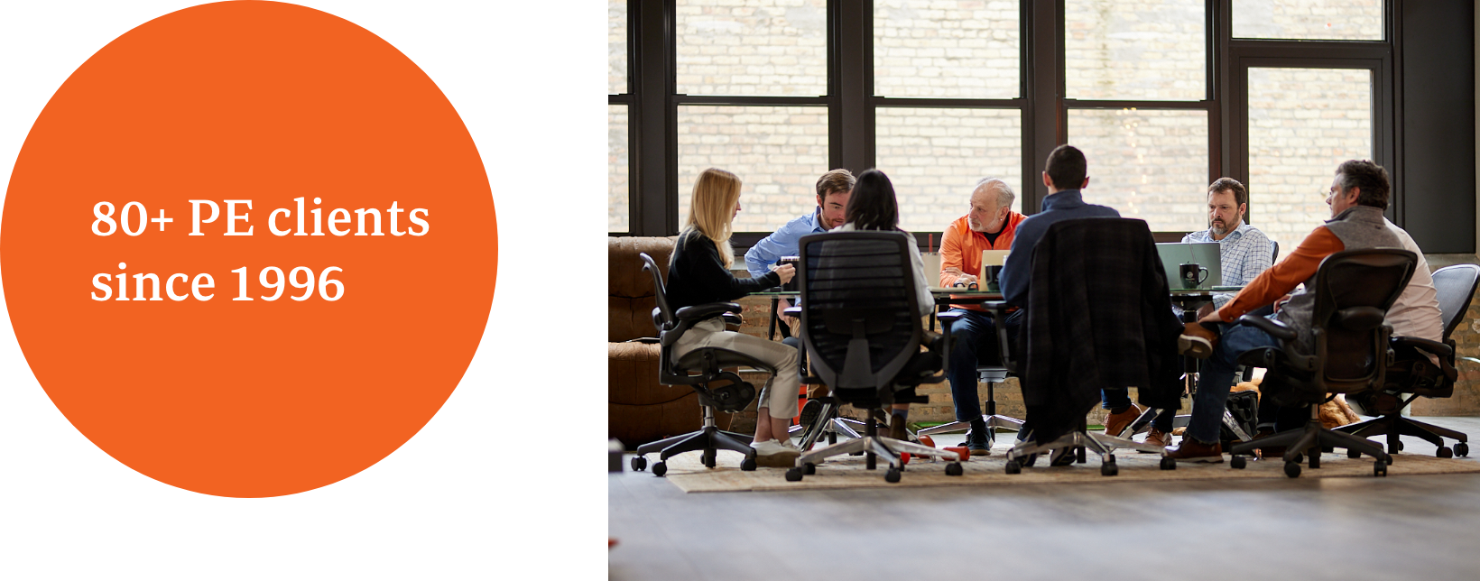 MonogramGroup has 80+ PE clients since 1996. Image to the right is the MonogramGroup team mid-meeting.