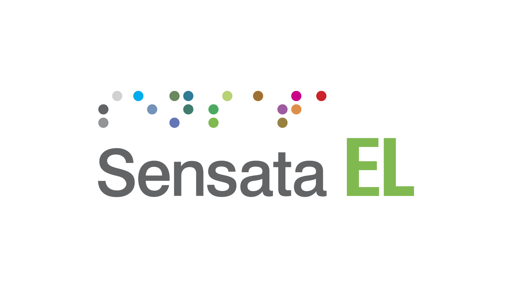 Logo of Sensata EL, featuring the brand name in large letters. Above the text, there are multicolored dots arranged in a linear pattern. The word Sensata is in gray, and EL is in green, all set against a black background.