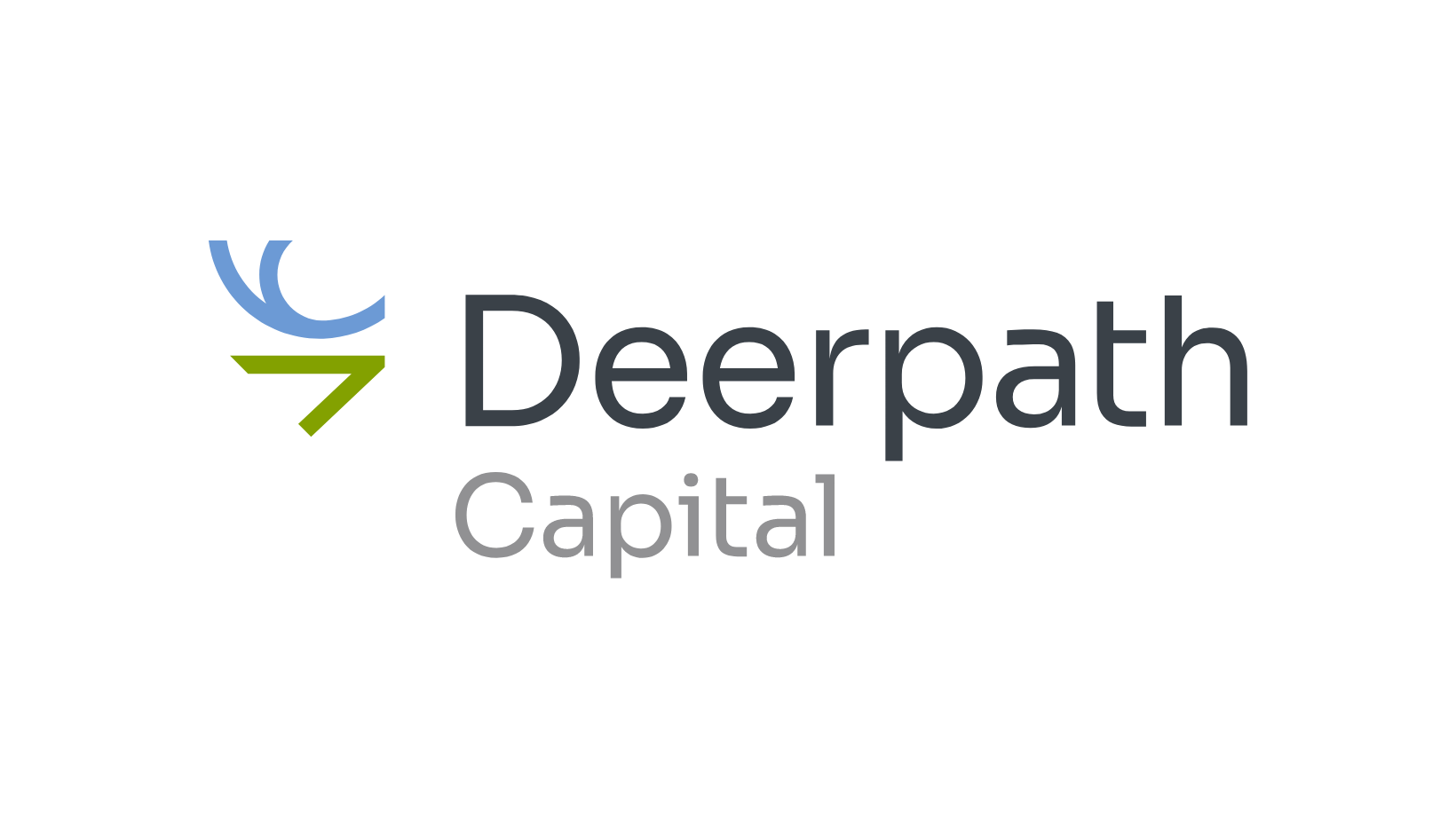 Logo for Deerpath Capital, featuring a stylized graphic with blue and green curved lines resembling antlers. The text Deerpath Capital is in a modern font, with Deerpath in bold and Capital in lighter weight. Background is white.