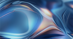Abstract image with smooth, flowing swirls of blue and orange tones, creating a wave-like pattern. The curves and colors blend seamlessly, giving a fluid and dynamic impression.