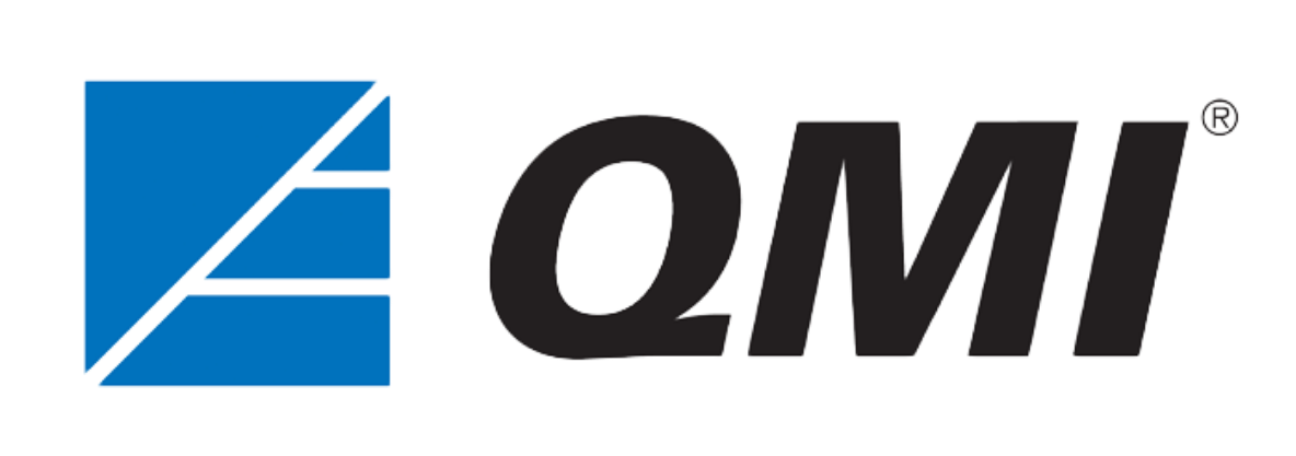 Logo of QMI featuring a stylized blue geometric design on the left and the letters QMI in bold, black font on the right.